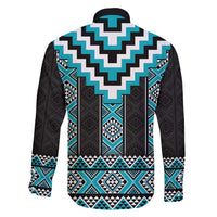 Turquoise Taniko Pattern Aotearoa Family Matching Off Shoulder Short Dress and Hawaiian Shirt Niho Taniwha Mix Poutama LT14 - Polynesian Pride