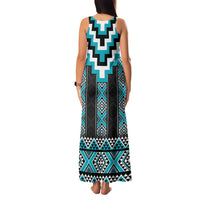 Turquoise Taniko Pattern Aotearoa Family Matching Tank Maxi Dress and Hawaiian Shirt Niho Taniwha Mix Poutama LT14 - Polynesian Pride