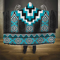 Turquoise Taniko Pattern Aotearoa Hooded Blanket Niho Taniwha Mix Poutama