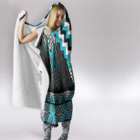 Turquoise Taniko Pattern Aotearoa Hooded Blanket Niho Taniwha Mix Poutama