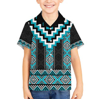 Turquoise Taniko Pattern Aotearoa Kid Hawaiian Shirt Niho Taniwha Mix Poutama LT14 Kid Turquoise - Polynesian Pride