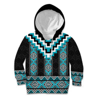 Turquoise Taniko Pattern Aotearoa Kid Hoodie Niho Taniwha Mix Poutama LT14