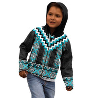 Turquoise Taniko Pattern Aotearoa Kid Hoodie Niho Taniwha Mix Poutama LT14