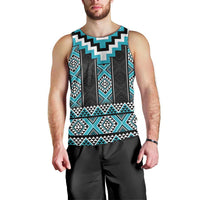 Turquoise Taniko Pattern Aotearoa Men Tank Top Niho Taniwha Mix Poutama LT14
