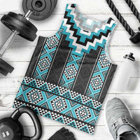 Turquoise Taniko Pattern Aotearoa Men Tank Top Niho Taniwha Mix Poutama LT14