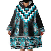 Turquoise Taniko Pattern Aotearoa Wearable Blanket Hoodie Niho Taniwha Mix Poutama LT14