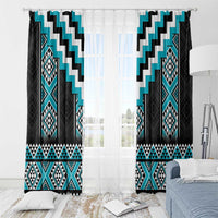 Turquoise Taniko Pattern Aotearoa Window Curtain Niho Taniwha Mix Poutama