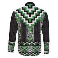 Green Taniko Pattern Aotearoa Family Matching Off Shoulder Maxi Dress and Hawaiian Shirt Niho Taniwha Mix Poutama LT14 - Polynesian Pride