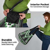 Green Taniko Pattern Aotearoa Grocery Bag Niho Taniwha Mix Poutama