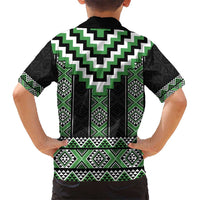 Green Taniko Pattern Aotearoa Kid Hawaiian Shirt Niho Taniwha Mix Poutama LT14 - Polynesian Pride