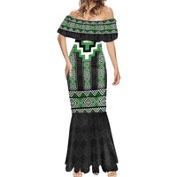 Green Taniko Pattern Aotearoa Mermaid Dress Niho Taniwha Mix Poutama LT14 - Polynesian Pride