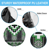 Green Taniko Pattern Aotearoa Spare Tire Cover Niho Taniwha Mix Poutama