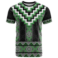 Green Taniko Pattern Aotearoa T Shirt Niho Taniwha Mix Poutama LT14 Green - Polynesian Pride