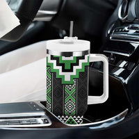 Green Taniko Pattern Aotearoa Tumbler With Handle Niho Taniwha Mix Poutama LT14