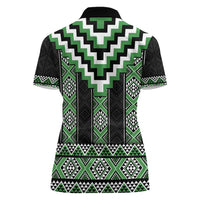 Green Taniko Pattern Aotearoa Women Polo Shirt Niho Taniwha Mix Poutama LT14