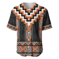 Orange Taniko Pattern Aotearoa Baseball Jersey Niho Taniwha Mix Poutama LT14 Orange - Polynesian Pride