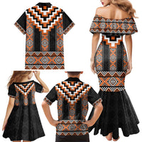 Orange Taniko Pattern Aotearoa Family Matching Mermaid Dress and Hawaiian Shirt Niho Taniwha Mix Poutama LT14 - Polynesian Pride