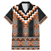 Orange Taniko Pattern Aotearoa Family Matching Mermaid Dress and Hawaiian Shirt Niho Taniwha Mix Poutama LT14 Dad's Shirt - Short Sleeve Orange - Polynesian Pride