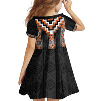 Orange Taniko Pattern Aotearoa Family Matching Short Sleeve Bodycon Dress and Hawaiian Shirt Niho Taniwha Mix Poutama LT14 - Polynesian Pride
