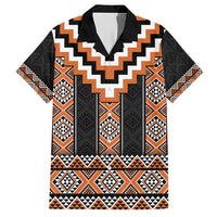 Orange Taniko Pattern Aotearoa Family Matching Short Sleeve Bodycon Dress and Hawaiian Shirt Niho Taniwha Mix Poutama LT14 Dad's Shirt - Short Sleeve Orange - Polynesian Pride