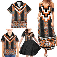 Orange Taniko Pattern Aotearoa Family Matching Summer Maxi Dress and Hawaiian Shirt Niho Taniwha Mix Poutama LT14 - Polynesian Pride