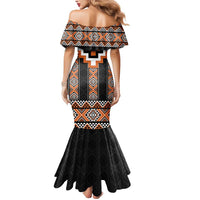 Orange Taniko Pattern Aotearoa Mermaid Dress Niho Taniwha Mix Poutama LT14 - Polynesian Pride