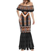 Orange Taniko Pattern Aotearoa Mermaid Dress Niho Taniwha Mix Poutama LT14 - Polynesian Pride