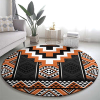 Orange Taniko Pattern Aotearoa Round Carpet Niho Taniwha Mix Poutama