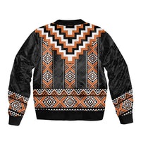Orange Taniko Pattern Aotearoa Sleeve Zip Bomber Jacket Niho Taniwha Mix Poutama LT14