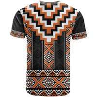 Orange Taniko Pattern Aotearoa T Shirt Niho Taniwha Mix Poutama LT14 - Polynesian Pride