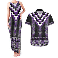 Purple Taniko Pattern Aotearoa Couples Matching Tank Maxi Dress and Hawaiian Shirt Niho Taniwha Mix Poutama LT14 Purple - Polynesian Pride