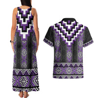 Purple Taniko Pattern Aotearoa Couples Matching Tank Maxi Dress and Hawaiian Shirt Niho Taniwha Mix Poutama LT14 - Polynesian Pride