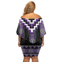 Purple Taniko Pattern Aotearoa Family Matching Off Shoulder Short Dress and Hawaiian Shirt Niho Taniwha Mix Poutama LT14 - Polynesian Pride