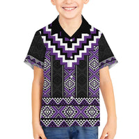Purple Taniko Pattern Aotearoa Family Matching Tank Maxi Dress and Hawaiian Shirt Niho Taniwha Mix Poutama LT14 Son's Shirt Purple - Polynesian Pride