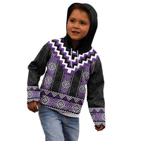 Purple Taniko Pattern Aotearoa Kid Hoodie Niho Taniwha Mix Poutama LT14