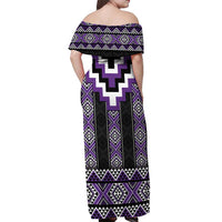 Purple Taniko Pattern Aotearoa Off Shoulder Maxi Dress Niho Taniwha Mix Poutama LT14 - Polynesian Pride