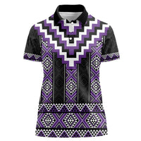 Purple Taniko Pattern Aotearoa Women Polo Shirt Niho Taniwha Mix Poutama LT14
