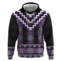 Purple Taniko Pattern Aotearoa Zip Hoodie Niho Taniwha Mix Poutama LT14