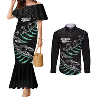 Custom New Zealand Silver Fern Rugby Couples Matching Mermaid Dress and Long Sleeve Button Shirt Aotearoa Kiwi Maori Pattern