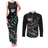 Custom New Zealand Silver Fern Rugby Couples Matching Tank Maxi Dress and Long Sleeve Button Shirt Aotearoa Kiwi Maori Pattern