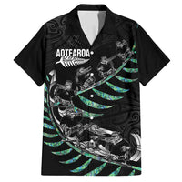 Custom New Zealand Silver Fern Rugby Family Matching Summer Maxi Dress and Hawaiian Shirt Aotearoa Kiwi Maori Pattern LT14 Dad's Shirt - Short Sleeve Black - Polynesian Pride
