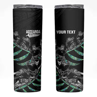 Custom New Zealand Silver Fern Rugby Skinny Tumbler Aotearoa Kiwi Maori Pattern LT14 Black - Polynesian Pride