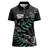 Custom New Zealand Silver Fern Rugby Women Polo Shirt Aotearoa Kiwi Maori Pattern LT14 Female Black - Polynesian Pride