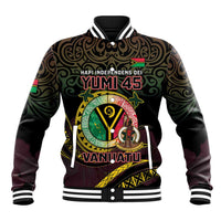 Personalised Vanuatu Baseball Jacket Yumi 46th Hapi Independens Dei - Black Version LT14 Unisex Black - Polynesian Pride