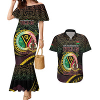 Personalised Vanuatu Couples Matching Mermaid Dress and Hawaiian Shirt Yumi 45th Hapi Independens Dei - Black Version LT14