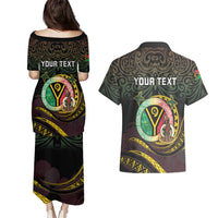 Personalised Vanuatu Couples Matching Puletasi and Hawaiian Shirt Yumi 46th Hapi Independens Dei - Black Version LT14 - Polynesian Pride