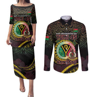 Personalised Vanuatu Couples Matching Puletasi and Long Sleeve Button Shirt Yumi 46th Hapi Independens Dei - Black Version LT14 Black - Polynesian Pride