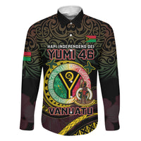 Personalised Vanuatu Family Matching Long Sleeve Bodycon Dress and Hawaiian Shirt Yumi 45th Hapi Independens Dei - Black Version LT14 Dad's Shirt - Long Sleeve Black - Polynesian Pride