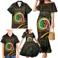Personalised Vanuatu Family Matching Mermaid Dress and Hawaiian Shirt Yumi 45th Hapi Independens Dei - Black Version LT14 - Polynesian Pride