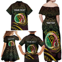 Personalised Vanuatu Family Matching Off Shoulder Maxi Dress and Hawaiian Shirt Yumi 45th Hapi Independens Dei - Black Version LT14